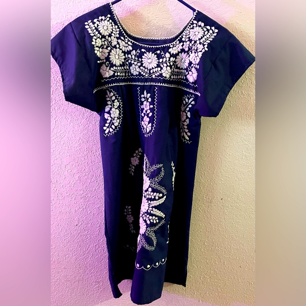 Dress is from a craft show (hand made) in BLUE with WHITE flowers in size SMALL